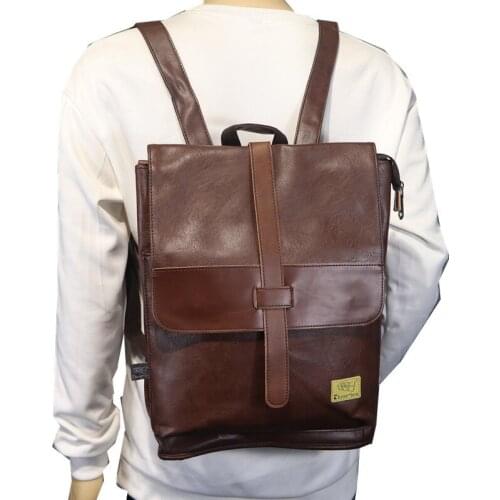 Brand Designer Men Backpack Leather School Backpack Bag Vintage Waterproof Travel Bag Casual Leather Book Bag Male Black Brown