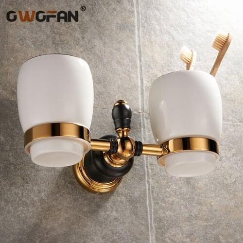 Cup & Tumbler Holders Classic 2 Cup Holder Wall Bathroom Accessory Tumbler Toothbrush Holder Sanitary Ware Bathroom XL-66804