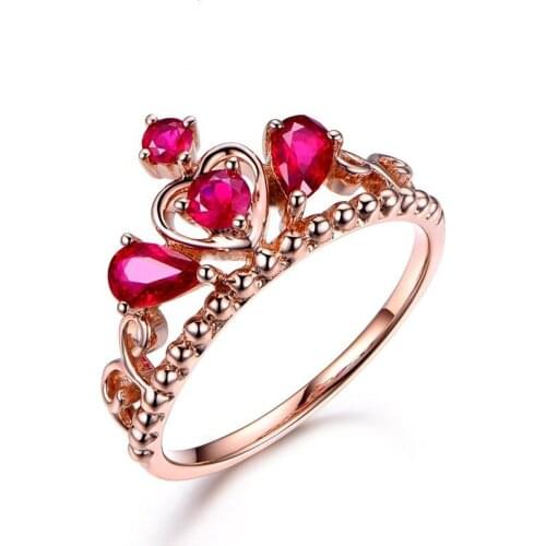 Elegant Rose Gold Crown Red Crystal Engagement Ring Elegant Ladies Birthday Gift