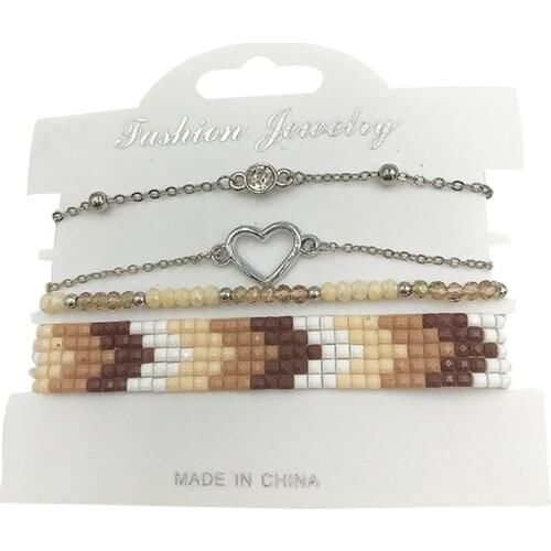 HanJing 4PCS /SET Femme Women Beaded Adjustable Crystal Custom Friendship Charm Bracelets For Women Handmade Heart Bracelets