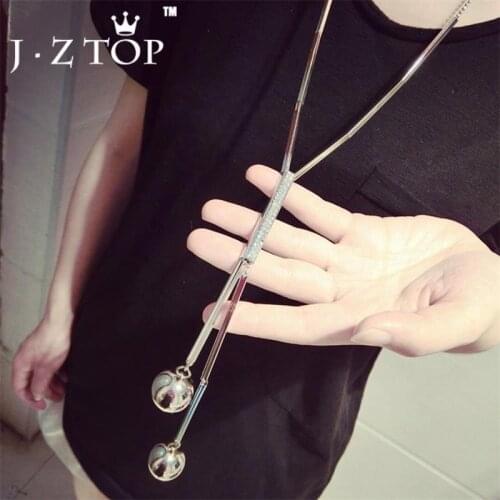 Jztop Brand Fashion Crystal Long Necklace Rhinestone Geometry Metal Big Ball Pendant Chain Necklace Female Jewelry For Woman