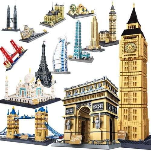 WanGe City Compatible Architecture Taj Mahal London Paris Town Bridge Building Blocks Children Assemble Bricks Toys