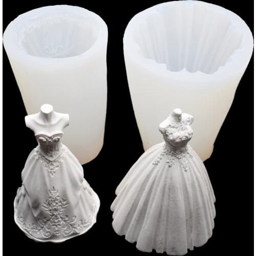 Creativity Bride Wedding Dress Silicone Molds DIY Handmade Aroma Candles Gypsum Baking Cake Candle Mold