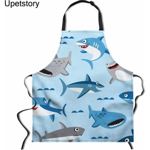 Upetstory Printing Cartoon Shark Kitchen Apron for Woman Men Sleeveless Apron Home Restaurant Cooking Baking Bibs Cleaning Tools