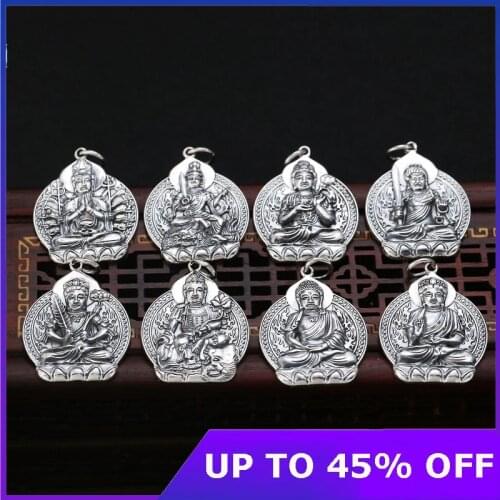 Pure 100% S999 sterling Silver Pendant for men&women Eight Patron saint of life Avalokitesvara Real Thai silver Argentum pendant