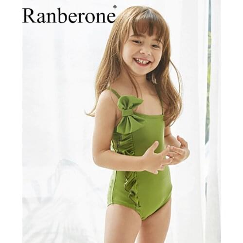 Bow One Piece Baby Girl Swimwear Solid Color Bathing Suit Backless Swimsuit Lotus Leaf Swimming Suit Children Beach Wear