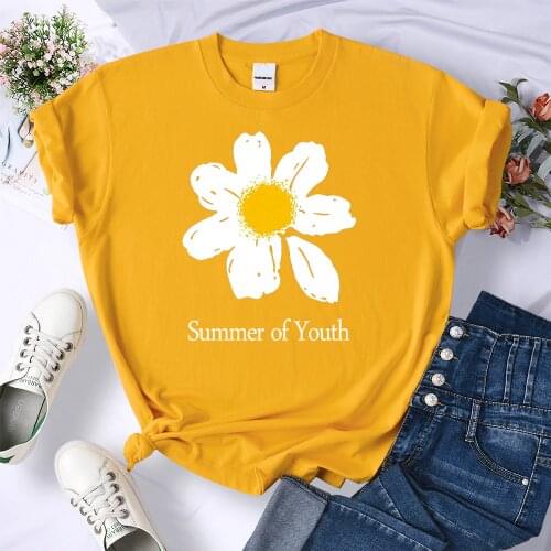 Summer Of Youth Chrysanthemum Womens T-Shirts Itself Loose T-Shirts Brand Breathable T-Shirt Pattern Sweat Womens Tops Summer