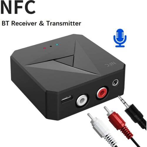 M21 2 in 1 Bluetooth 5.0 Transmitter Receiver Wireless Audio Adapter 3.5mm AUX 2RCA Music Adapter with Microphone for TV Speaker
