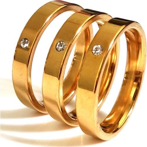 25pcs Stainless Steel Gold Ring With CZ Mens Womens Wedding Bands Engagement Ring 4mm Width Comfortable Wearing Lovers Gift