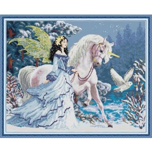 Elves Riding Unicorns Painting Counted Cross Stitch Kits Printed on Canvas 11CT 14CT DIY for Needlework Sets for Embroidery Kit