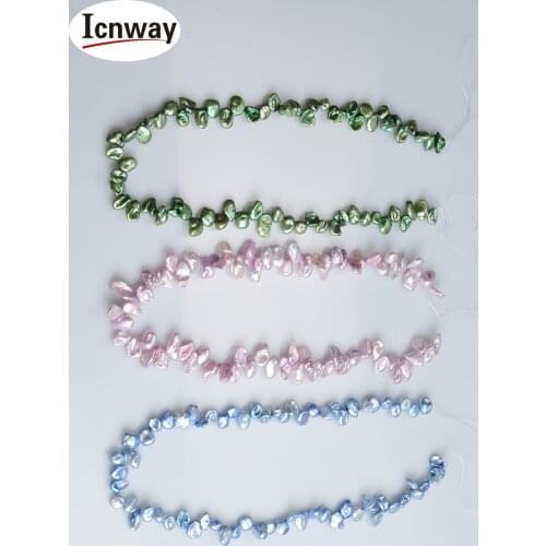 Natural AA baroque reborn keshi green blue pink Freshwater Pearl 7-8mm 15inches DIY necklace FreeShipping Wholesale icnway