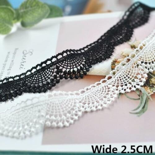 2.5CM Wide New White Black Cotton Embroidered Lace Fabric Fringe Ribbon Collar Trim DIY Curtains Clothing Sewing Appliques Decor