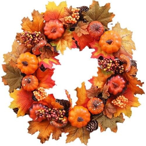 Fall Maple Leaf Pumpkin Door Wreath Christmas Artificial Wreath Front Door Decoration Thanksgiving Decorative Garland