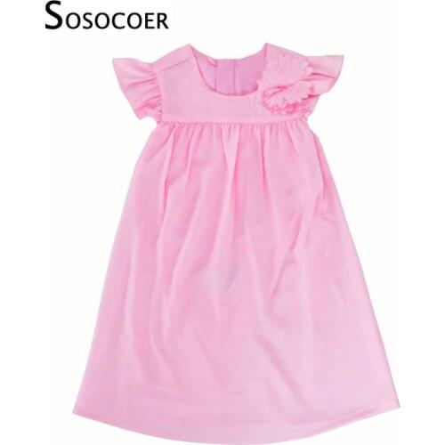 SOSOCOER Girl Dress Summer Fashion Kids Dresses High Quality Baby Girls Princess Dress Pink Rose Flower Kids Clothes Outfits