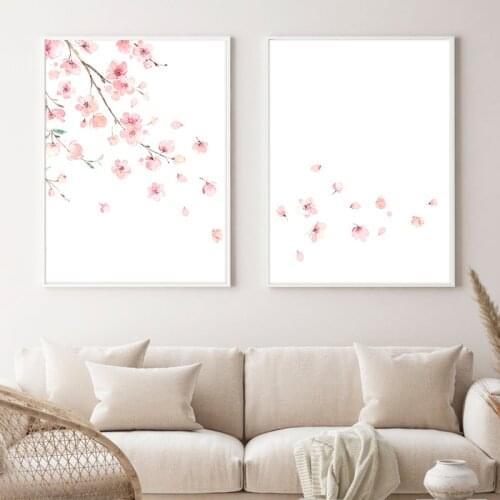 Cherry Blossoms Watercolor Painting Posters & Prints Japan Spring Flower Sakura Minimalist Wall Art Canvas Painting Home Decor