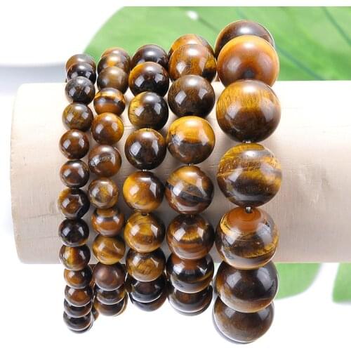 6/8/10/12/14mm Simple Punk Round Ball Beaded Bracelets Natural Real Tiger Eye Stone Wristband Prayer Mala Bracelets Women Male