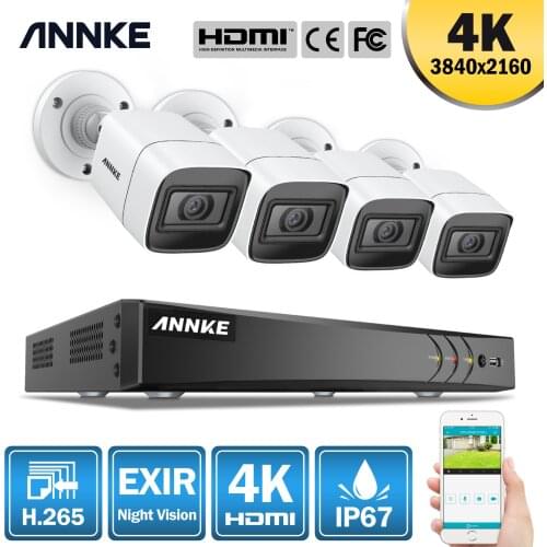 ANNKE 4K Ultra HD 8CH Video Security System 8MP 5in1 H.265 DVR With 4PCS 8MP Outdoor Weatherproof CCTV Surveillance Cameras Kit
