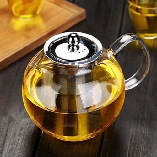 Apple Shape Glass Teapot Cambered Hyaline Stainless Steel Filter Heat Resistant Coffee Tea Sets Puer Kettle Tea Pot With Infuse