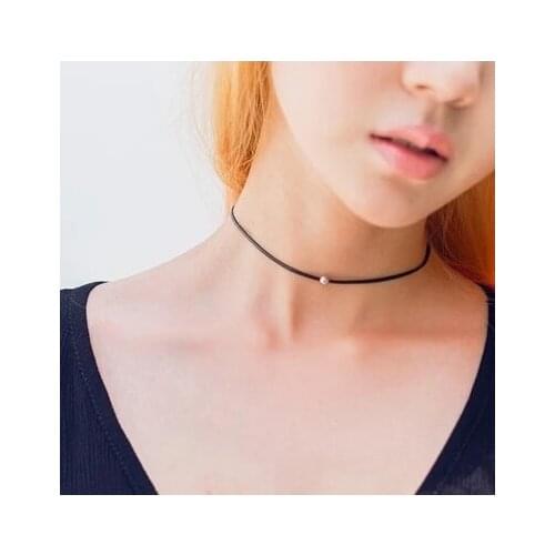 Timlee N124 Free shipping Punk Thin Black Rope Metal Beads Short Black Chokers Necklaces