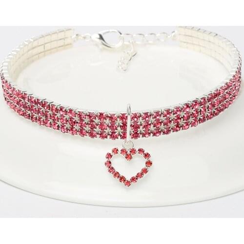 Spring Cat Necklace Rhinestone Pet Collar Heart Pendant For Gifts Party Four Color Available