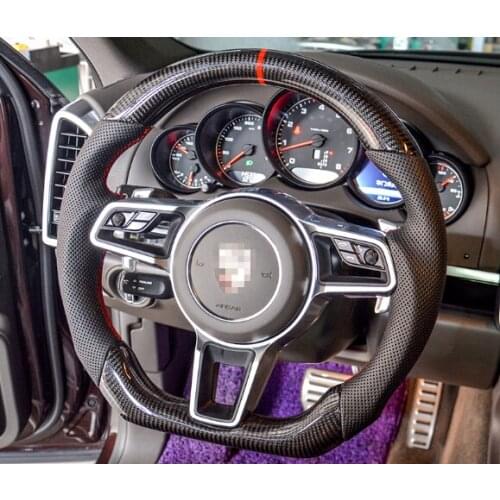 High-quality carbon fiber steering wheel Leather punched material forPorsche Cayenne Macan Paramella Carman 718 911