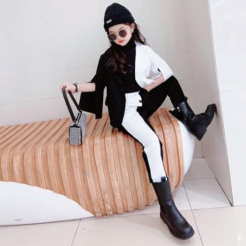 High Quality 2021 New Baby Girl Fashion Suit Trend Stitching Big Childrens Personality Show Catwalk Costumes Kids Clothes