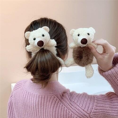 Wecute Creative Doll Headband Little Baby Girl Hair Accessories Tie Hair Elastic Cute Bear Headwear Plush Dolls Rabbits Bears