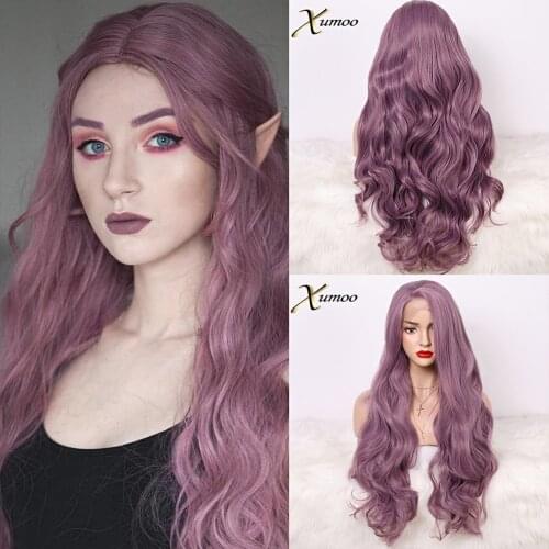 Purple Wig 13x4 Side Lace Front Wig Long Body Wave Wigs For Women Synthetic Wig Natural Hairline Hear Resistant Hair Wigs XUMOO