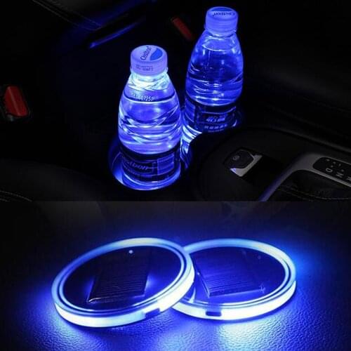 YAQUICKA Solar Energy Waterproof LED Blue Light Atmosphere Lamp Water Cup Holder Bottom Pad Cover Trim Styling For Audi Bmw etc