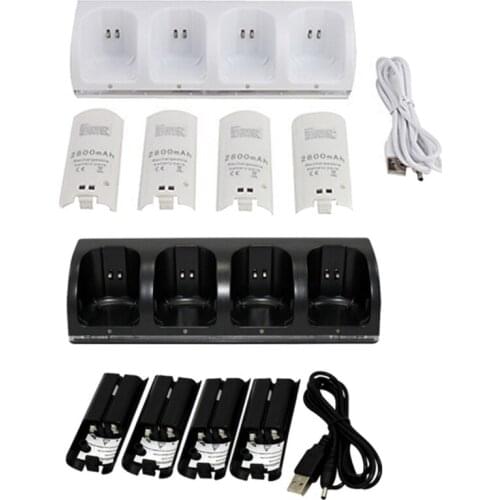 4-Port Charger Charging Dock with 4 Rechargeable Battery Packs Fits for Wii