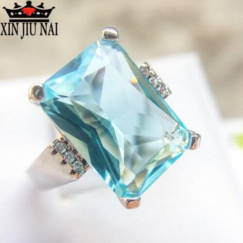 5 Colors Big Ocean Blue CZ Cubic Zircon Stone 925 Silver Rings For Women Fashion Engagement Silver Jewelry Valentines Day Gift