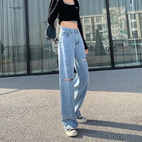 Women y2k Denim High Waist Loose Ripped Jeans Pantalon Femme Casual Straight Leg Baggy Pants Mom Jeans Washed Boyfriend Jeans