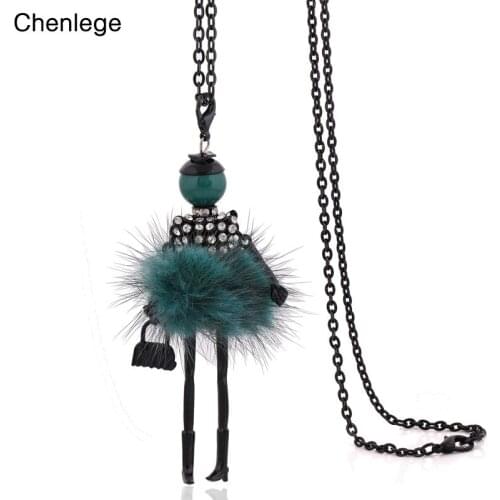 Chenlege statement long necklaces women fashion big choker jewelry cute chain female charm rabbit fur necklace bunny pendants