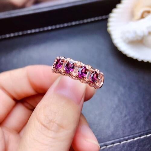 Fashion elegance Row layer Natural red garnet gem Ring S925 Silver Natural Gemstone Ring girl Womens party gift Ring Jewelry