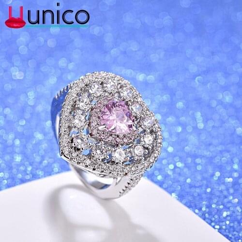 Hot 2018 Women white gold colour pink heart shape AAA+cz Crystal Love Heart Shaped Ring Bridal Wedding Jewelry birthday gifts