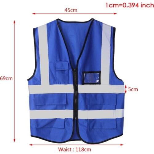 Hi-Vis Safety Vest With Zipper Reflective Jacket Security Waistcoat 5 Pockets 1XCF