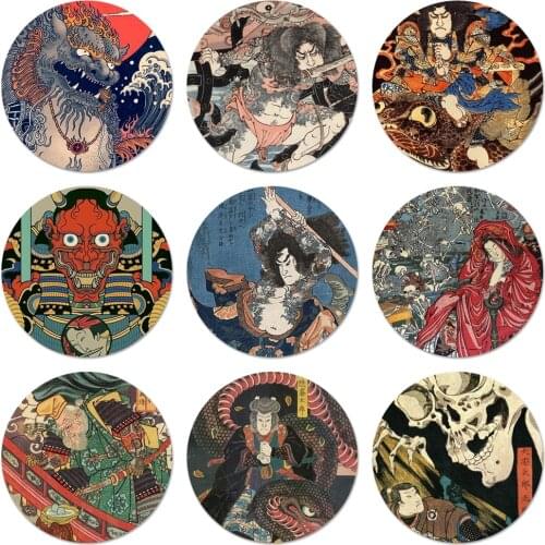 Japanese samurai Black Icons Pins Badge Decoration Brooches Metal Badges For Backpack Decoration 58mm