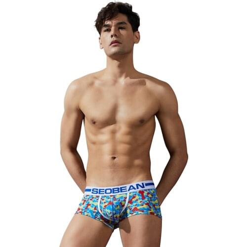 2019 SEOBEAN Brand Male print Underwear Breathable Cotton Boxers Men U Convex Pouch Sexy Underpants Low Waist Boxer Shorts Homme