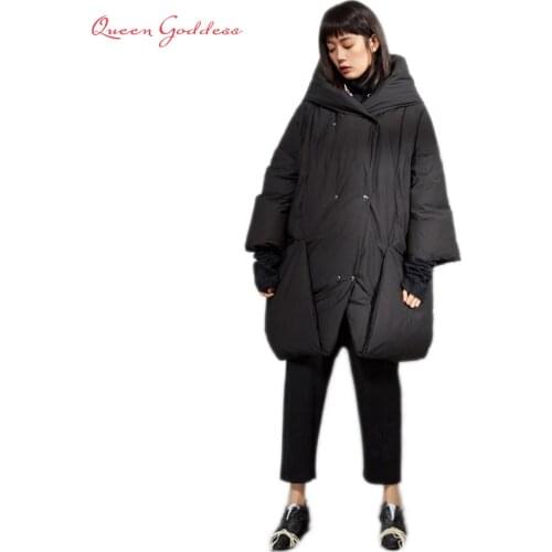 2020 Winter causal style Double Breasted short type warm parkas with hat winter womens black and white jacket long down coats