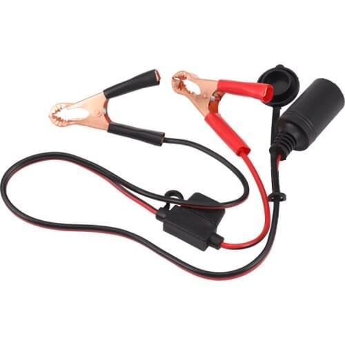 2FT 12V 24V Car Cigarette Lighter Socket Female Adapter 10A Alligator Clips Car Battery Clip-on Extension Cord