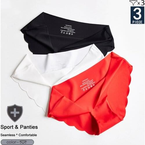 3Pcs/set Sexy Solid Ice Silk Panty Sets for Womens Sexy Underwear Female Cotton Seamless Low Rise Briefs Underpants Intimates