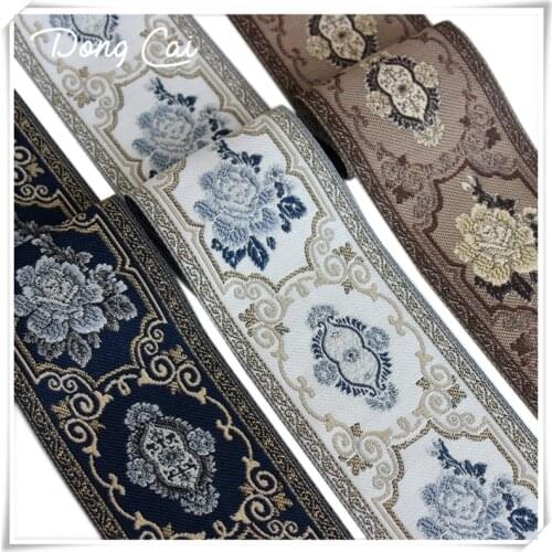 3yards/lot Width9CM Blue and white porcelain curtain Trim Ribbon DIY Valance Stage webbing ethnic costume jacquard woven ribbon