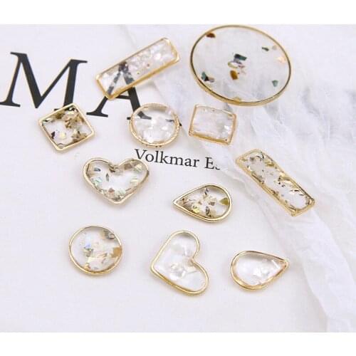 6pcs New Korean Elegant Round Earrings Heart Shape Water Drop Embedded Shell Geometric Earrings for Women Jewelry Accessories