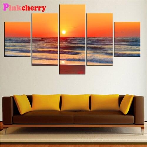 Diamond Painting 5 Panel horizon sea landscape 5D Diy Full Square/Round Drill Embroidery Mosaic Cross Stitch Wall Decor