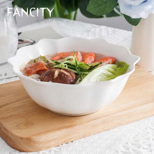 FANCITY Large bowl of soup bowl household pure white ceramic Dehua simple European style thickened restaurant commercial single