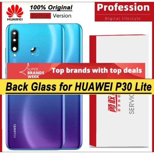 100% Original for Huawei P30 Lite Back Battery Cover Nova 4e Rear Glass Door Panel Case Battery Cover with Camera Lens