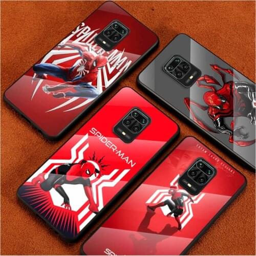 Tempered Glass Cover Cool Marvel Spiderman Logo For Xiaomi Redmi Note 10 10S 9T 9S 9 8T 8 7 Pro Max Shockproof Shell Phone Case