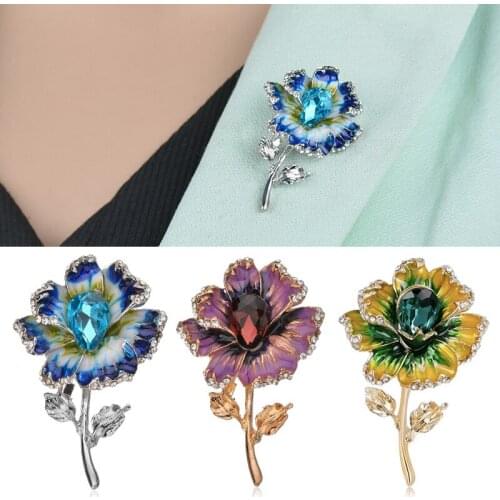 Crystal Enamel Flower Brooches For Men Women Weddings Banquet Brooch Pins Jewelry Gifts Fashion Delicated Flower Brooch