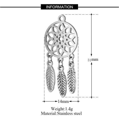 Grace Moments Hollow Dream Catch Charm 316L Stainless Steel Jewelry Dreamcatcher DIY Handmade Accessories Gifts 31*18mm