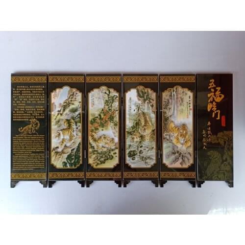 China Collect Exquisite Lacquer PaIntIng Tiger Folding Small Folding Screens Handicraft Home Decoration